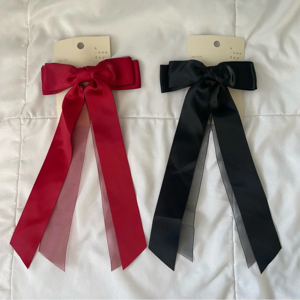 A New Day Red and Black Bow Hair Clips